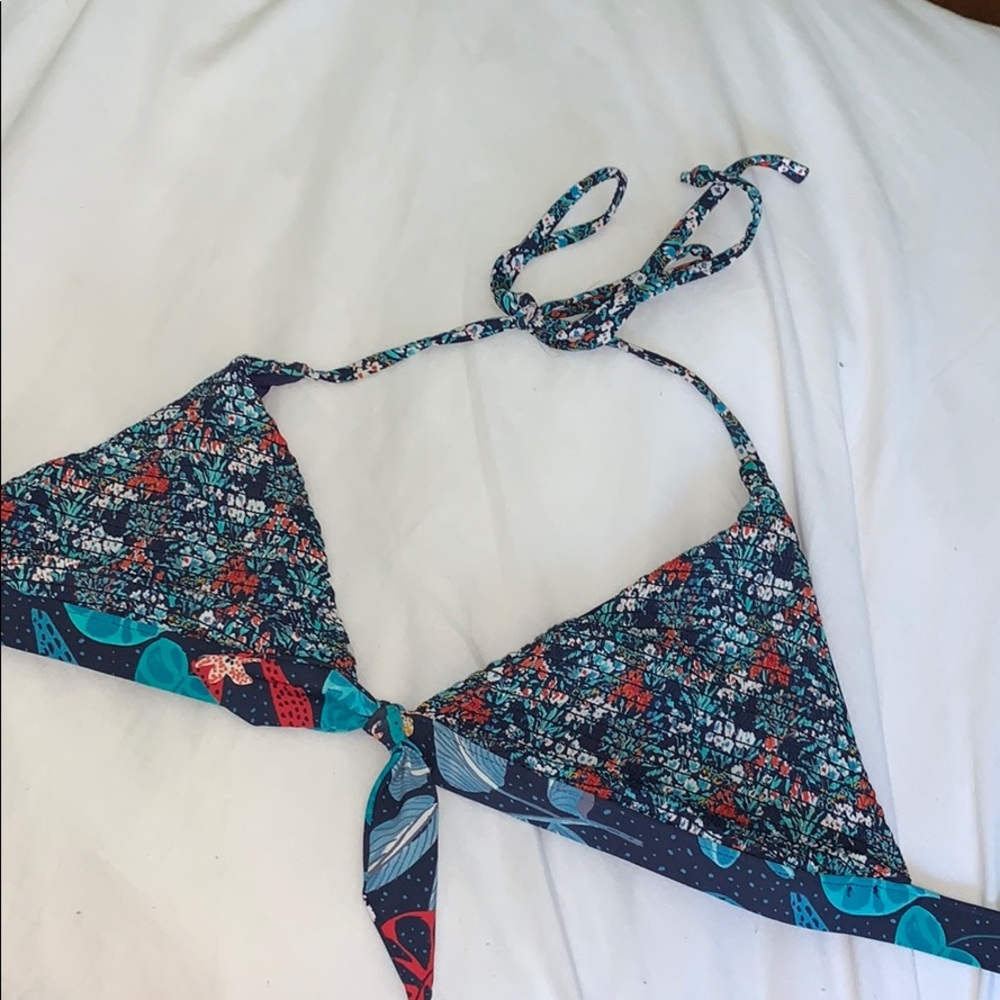multicolored halter tie-front bikini top